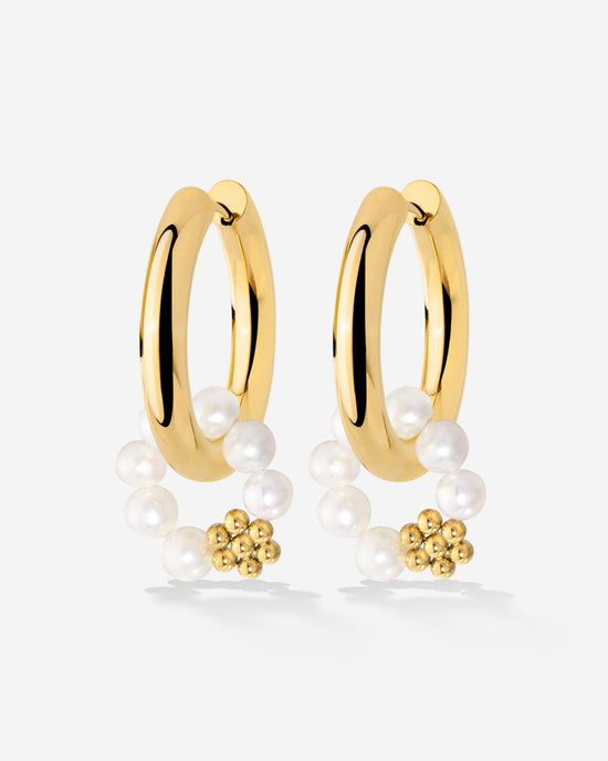 Chunky Flora Pearl Hoop Set Medium Oro