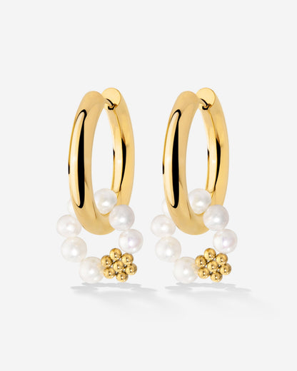 Chunky Flora Pearl Hoop Set Medium Oro
