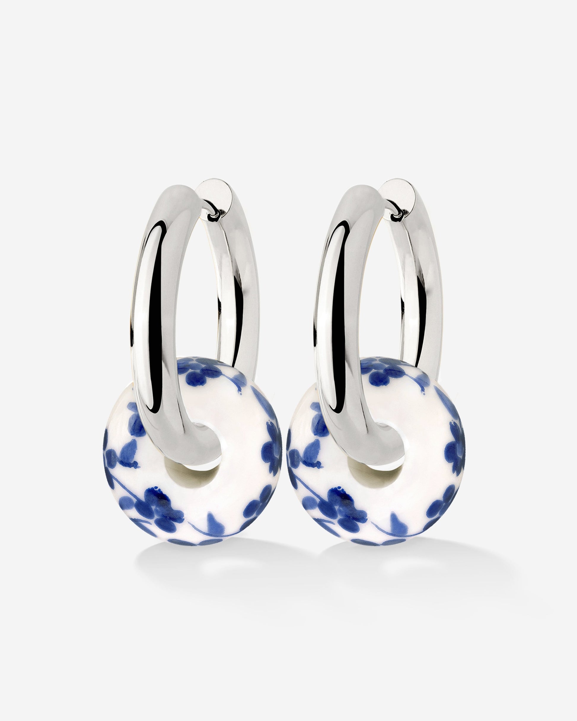 Chunky Flower Tile Hoop Set Medium Argento