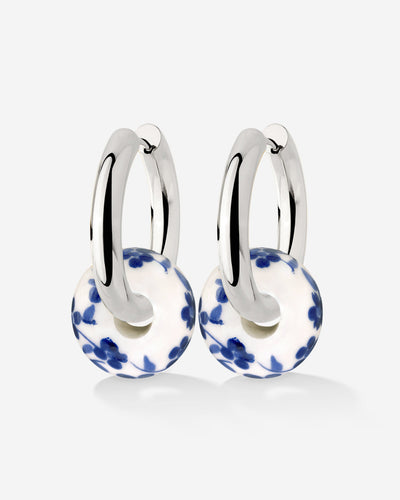 Chunky Flower Tile Hoop Set Medium Argento
