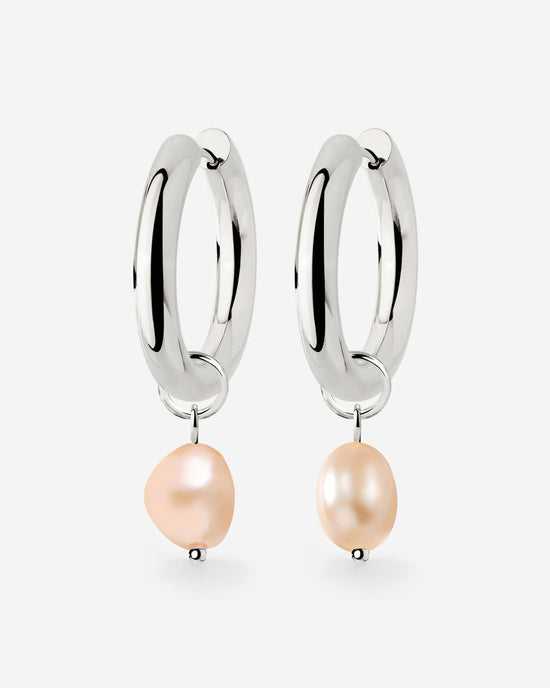 Chunky Perla Rosa Hoop Set Medium Argento