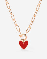Red Heart Oval Links Collana Set Oro Rosa