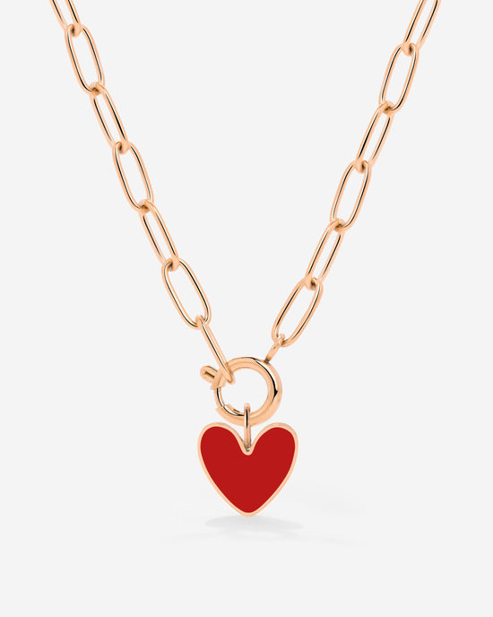 Red Heart Oval Links Collana Set Oro Rosa