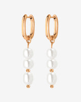 Triple Pearl Hoop Set Oro Rosa