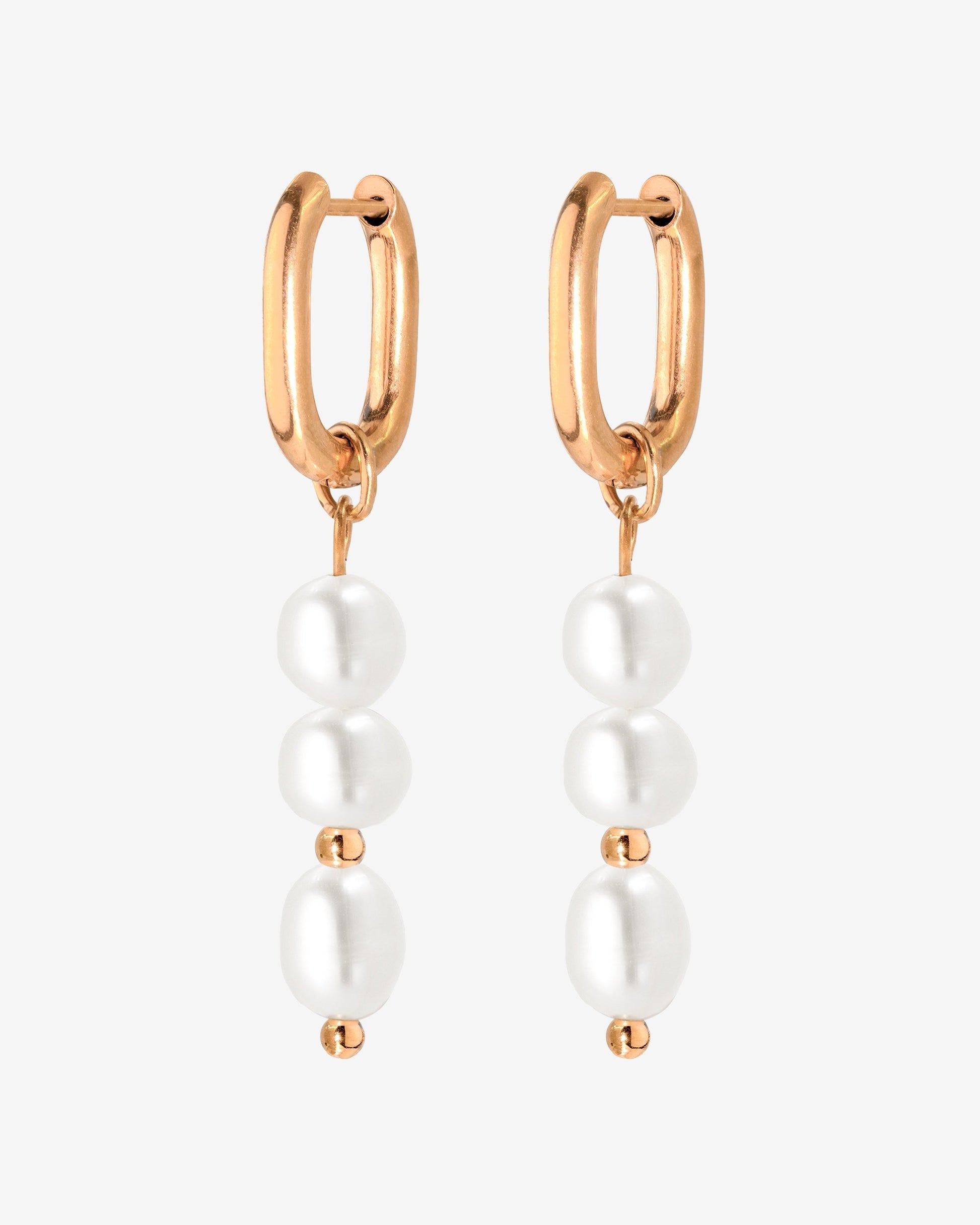 Triple Pearl Hoop Set Oro Rosa