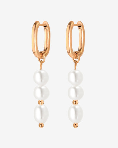 Triple Pearl Hoop Set Oro Rosa
