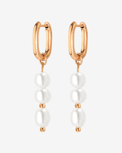 Triple Pearl Hoop Set Oro Rosa