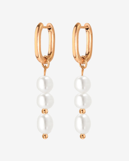 Triple Pearl Hoop Set Oro Rosa