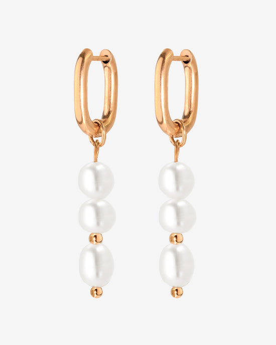 Triple Pearl Hoop Set Oro Rosa