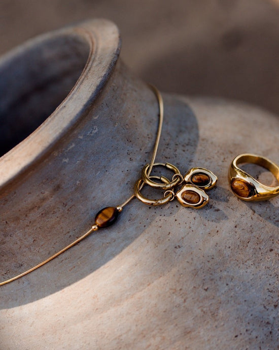 Tiger's Eye Hoop Set Small Argento