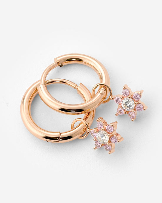 Pink Petal Hoop Set Small Oro Rosa