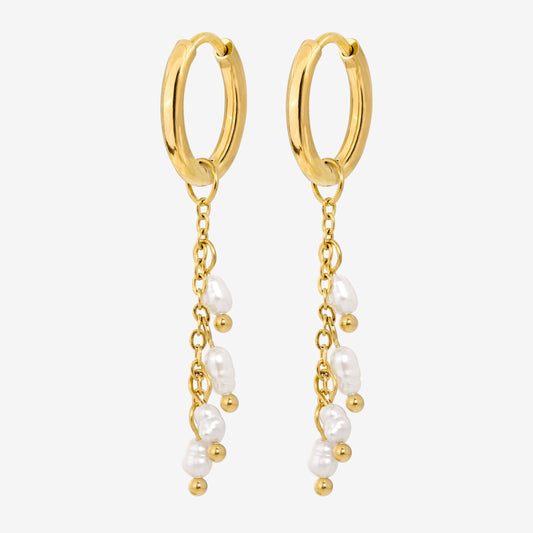 Pearl Chain Hoop Set Small Oro