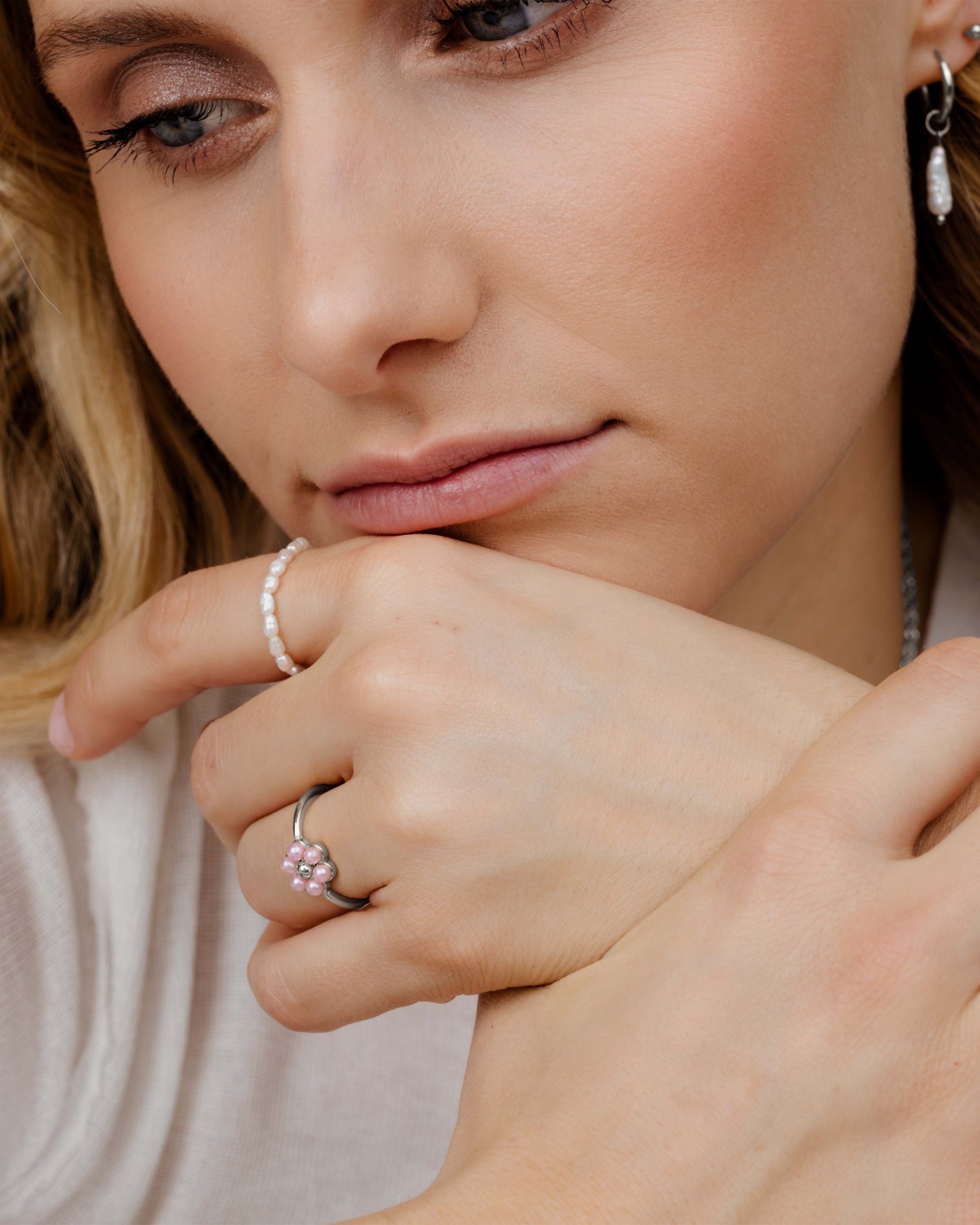 Pretty Pink Daisy Anello Argento
