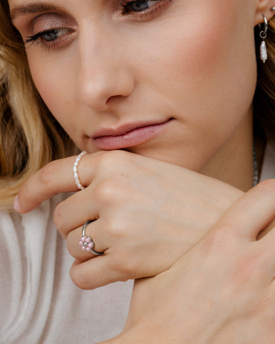 Pretty Pink Daisy Anello Argento