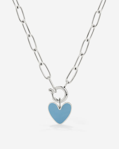 Blue Heart Oval Links Collana Set Argento