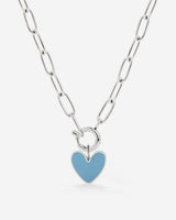 Blue Heart Oval Links Collana Set Argento