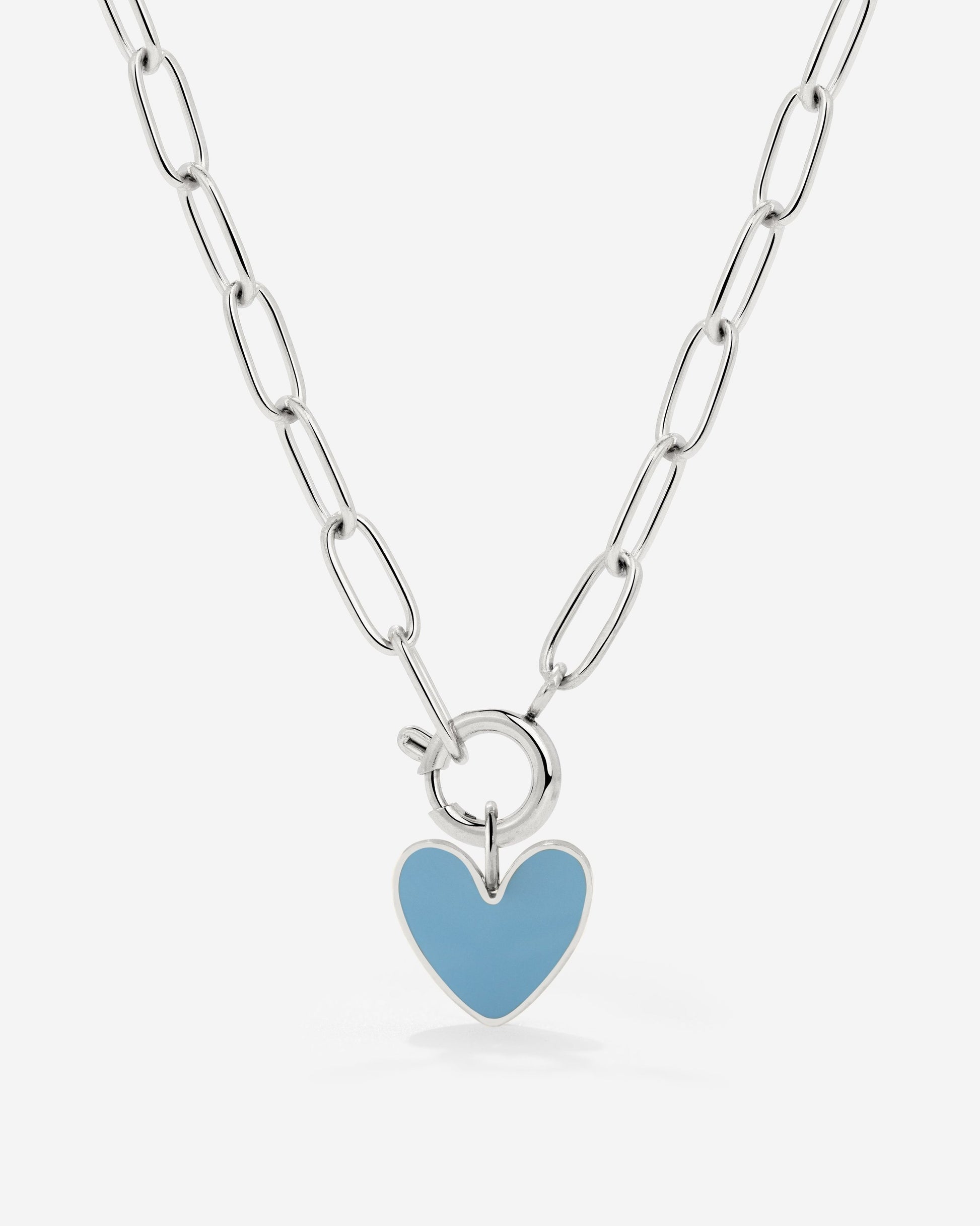 Blue Heart Oval Links Collana Set Argento