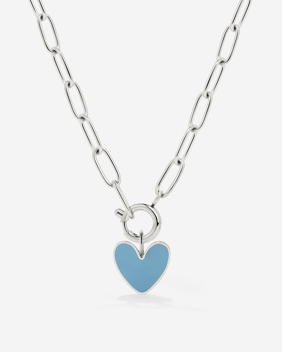 Blue Heart Oval Links Collana Set Argento