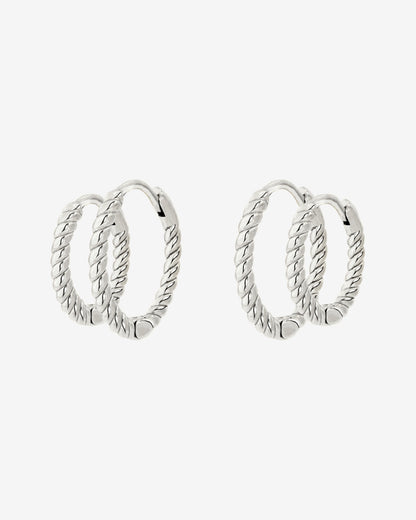 Twisted Hoop Set Small Argento