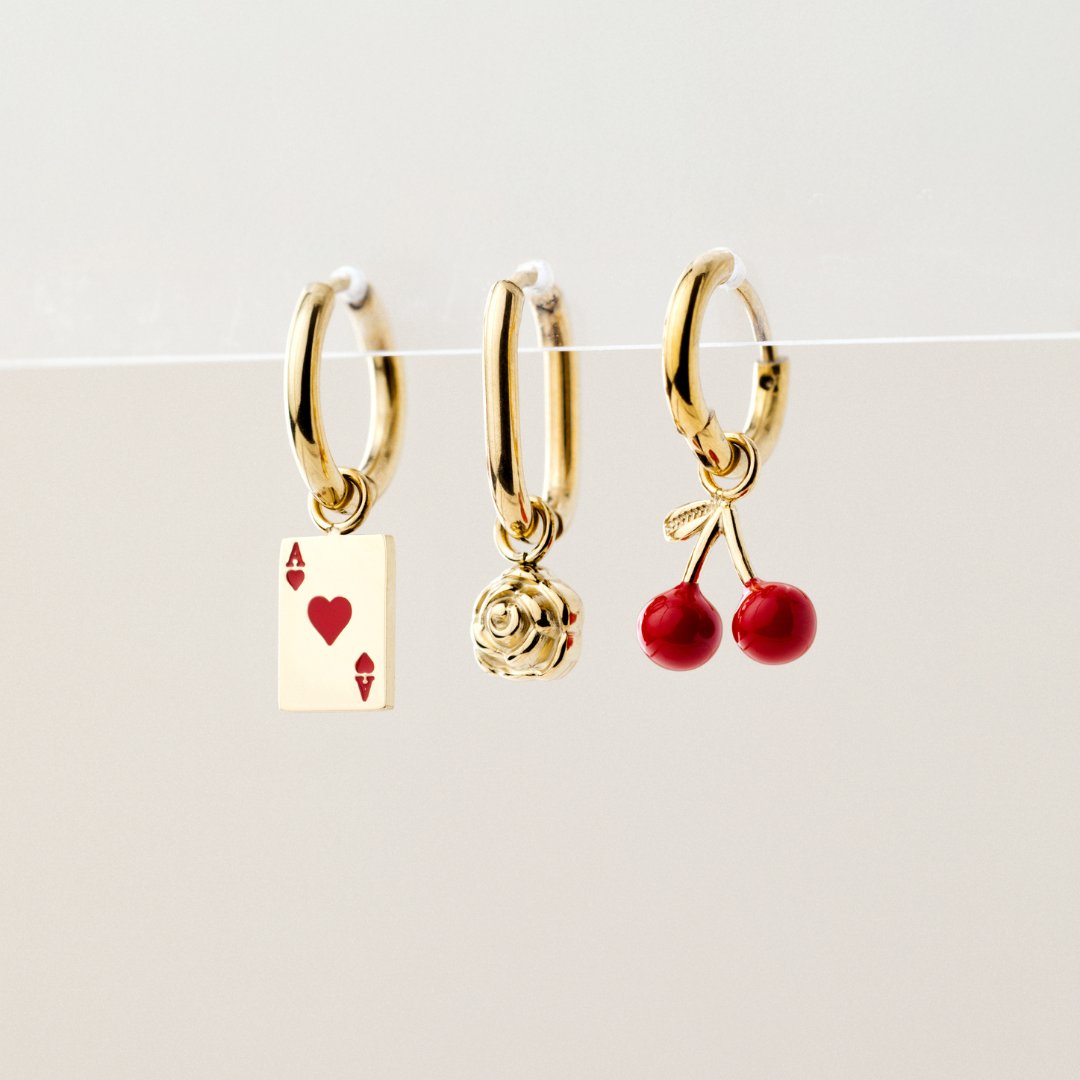 Red Ace Hoop Set Small Argento