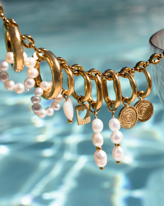 Pearly Donut Hoop Set Oro Rosa