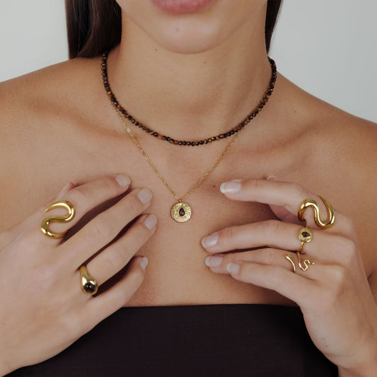 Tiger's Eye Bead Collana Oro