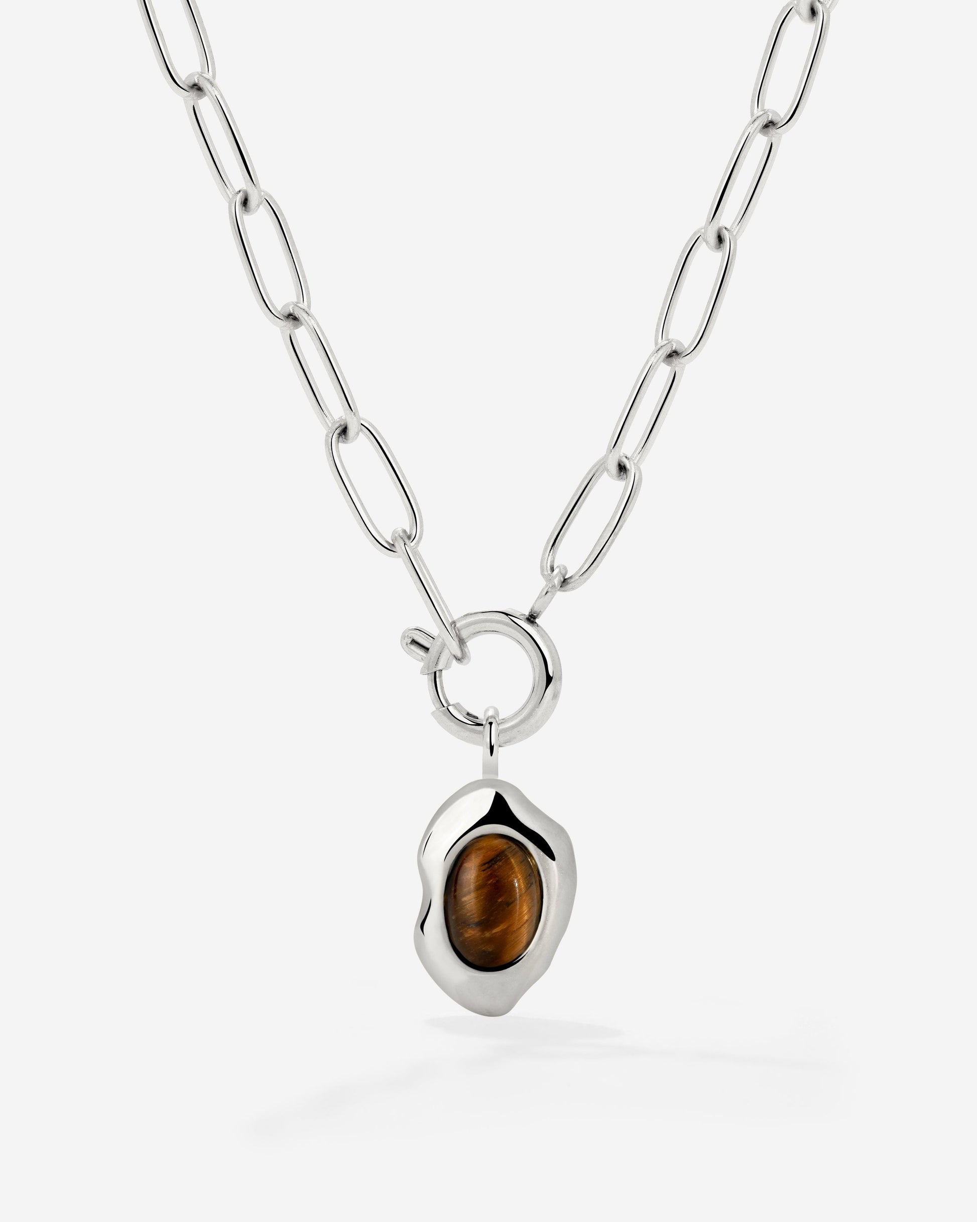 Tiger's Eye Oval Links Collana Set Argento