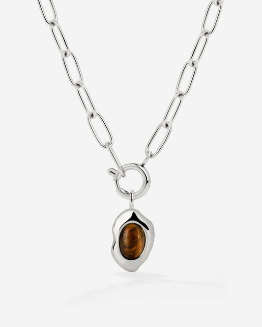 Tiger's Eye Oval Links Collana Set Argento