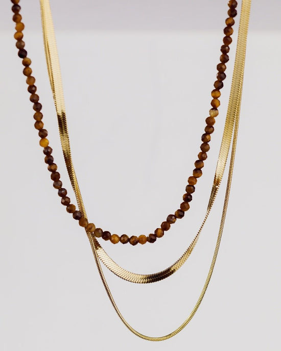 Tiger's Eye Bead Collana Argento