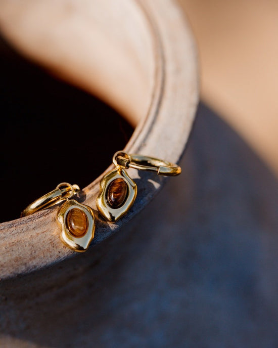 Tiger's Eye Hoop Set Small Oro