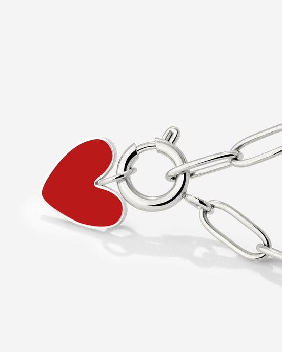 Red Heart Oval Links Collana Set Argento