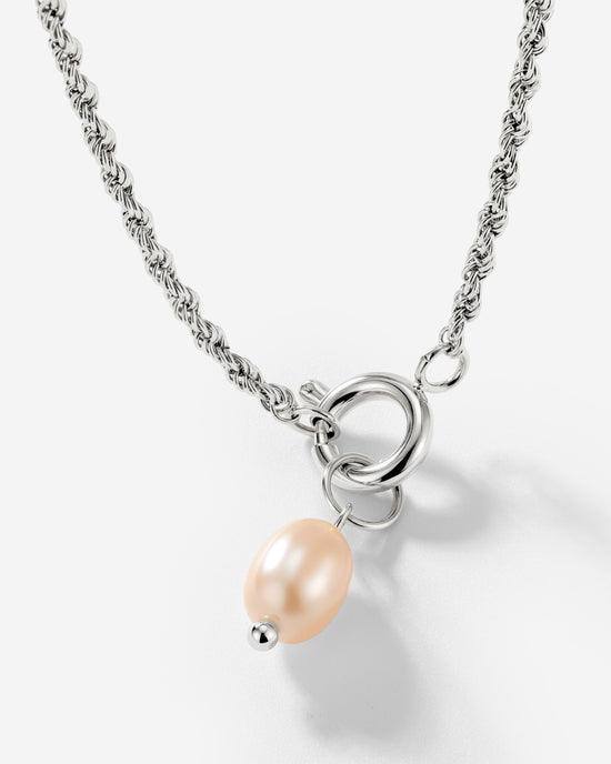 Perla Rosa Rope Chain Collana Set Argento