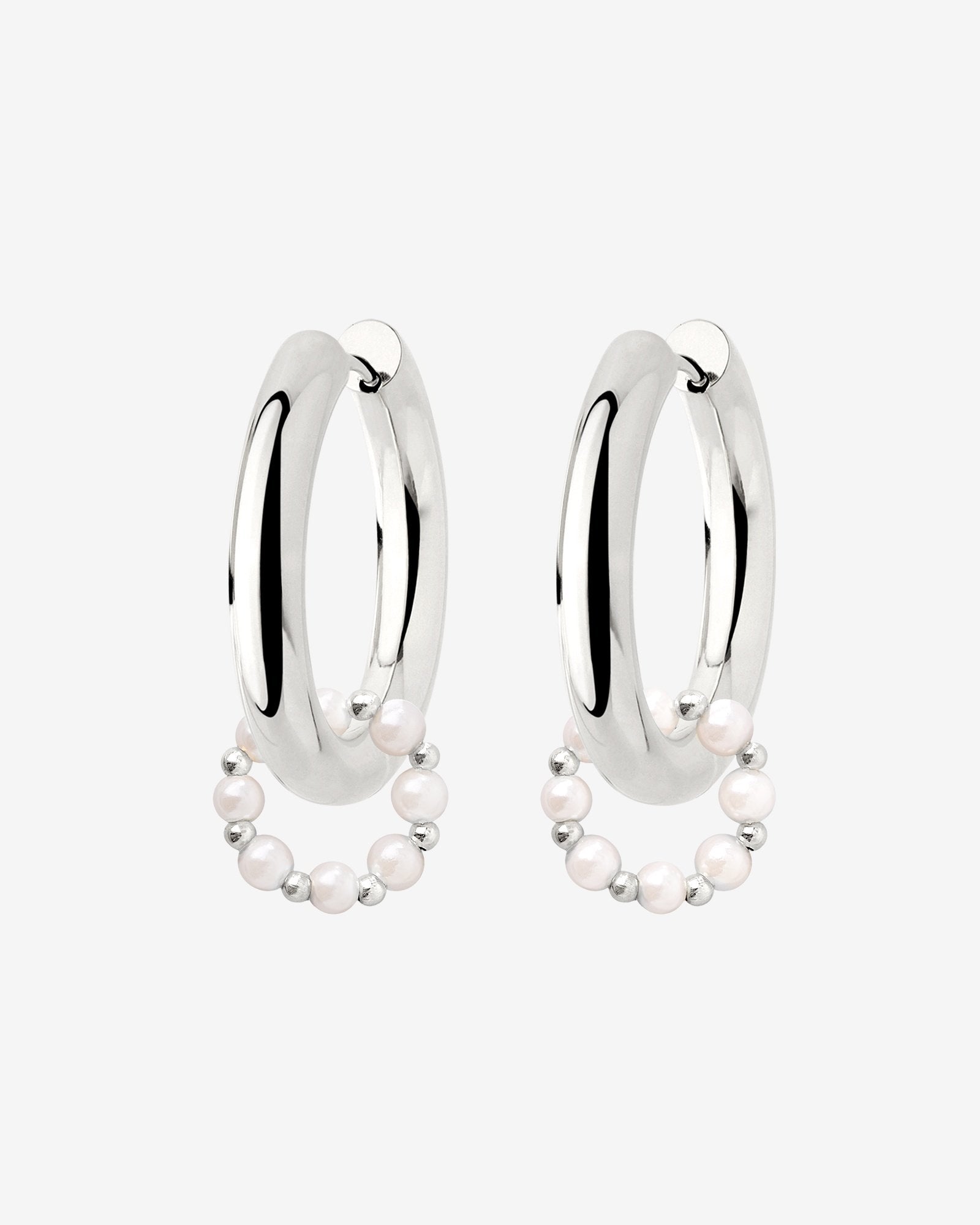 Chunky Pearl 'n' Beads Hoop Set Medium Argento