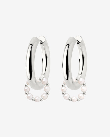 Chunky Pearl 'n' Beads Hoop Set Medium Argento