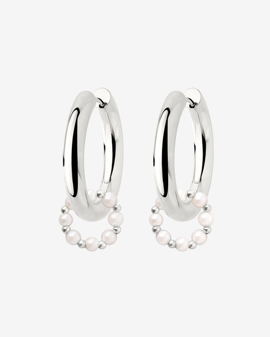 Chunky Pearl 'n' Beads Hoop Set Medium Argento