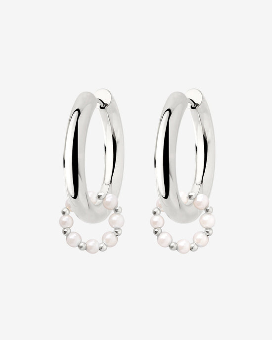Chunky Pearl 'n' Beads Hoop Set Medium Argento
