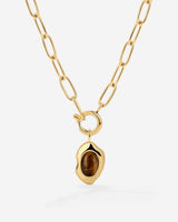 Tiger's Eye Oval Links Collana Set Oro