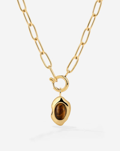 Tiger's Eye Oval Links Collana Set Oro
