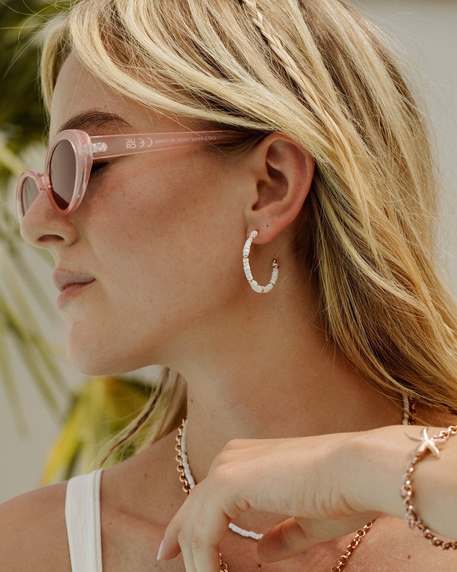 Puka Shell Hoop Orecchini Oro Rosa