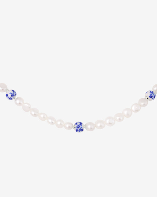 Flower Tile Pearl Collana Argento