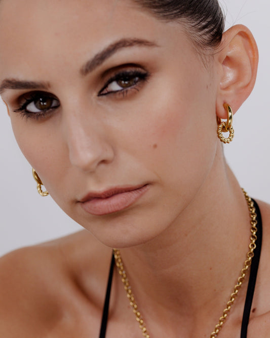 Chunky Twisted Donut Hoop Set Medium Oro