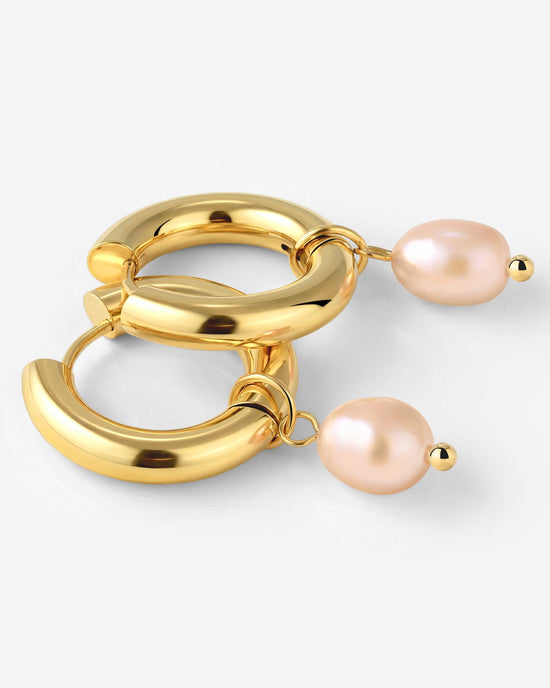 Chunky Perla Rosa Hoop Set Medium Oro