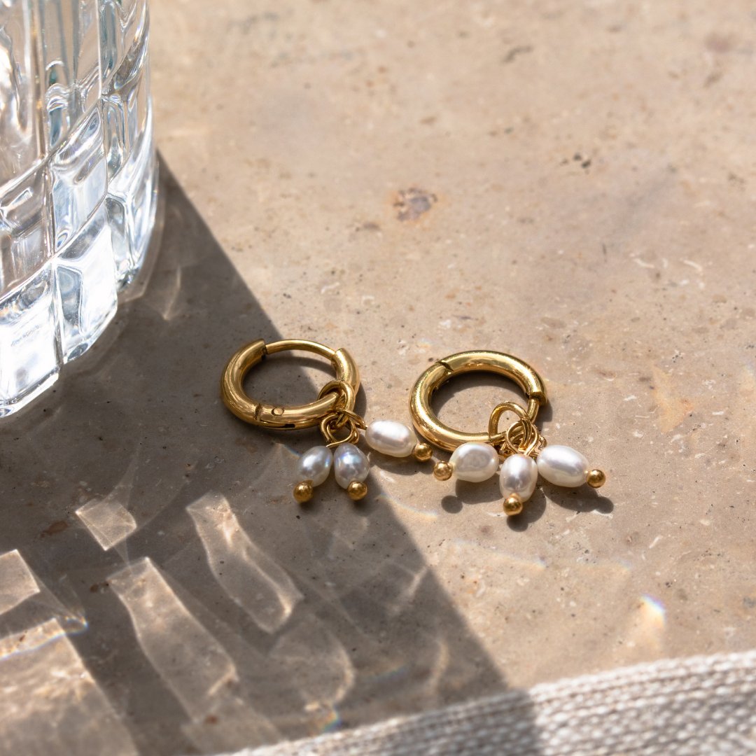 Tres Perlas Hoop Set Oro Rosa
