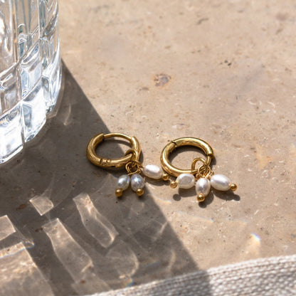 Tres Perlas Hoop Set Oro Rosa