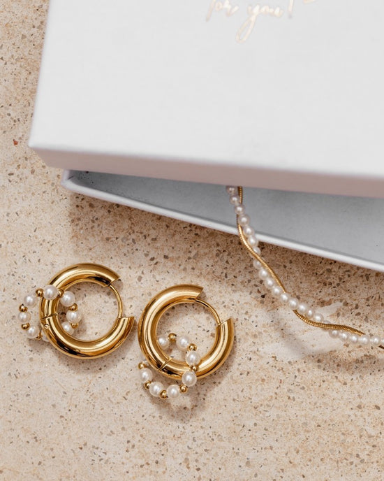 Chunky Pearl 'n' Beads Hoop Set Medium Argento