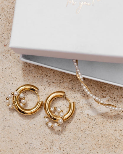 Chunky Pearl 'n' Beads Hoop Set Medium Oro Rosa
