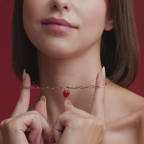 Red Heart Oval Links Collana Set Oro