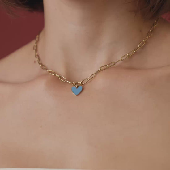 Blue Heart Oval Links Collana Set Argento