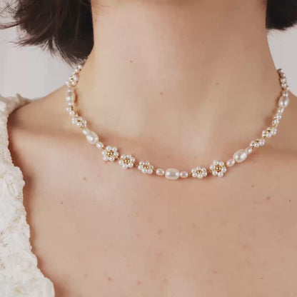 Flowery Pearls Choker Oro Rosa