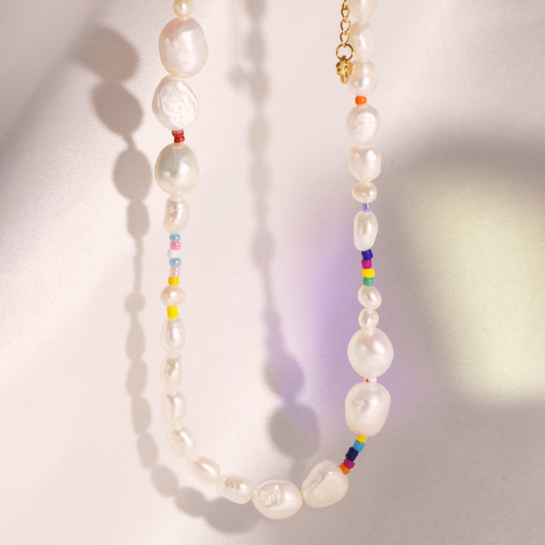 Colorful Pearly Choker Argento